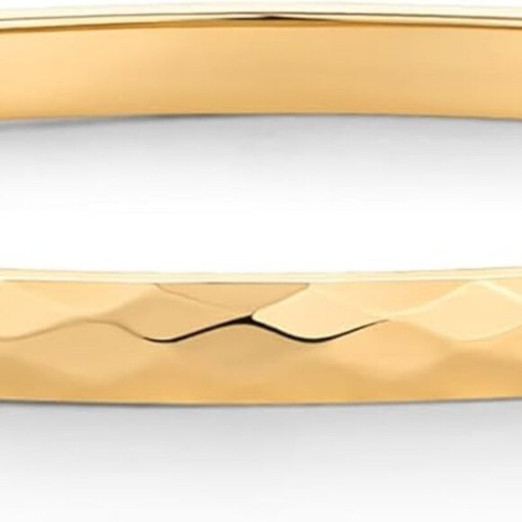 14K Gold Plated Waterproof Bangle for Women Beaded Hammered Hinge Bracelet - Picture 2 of 5